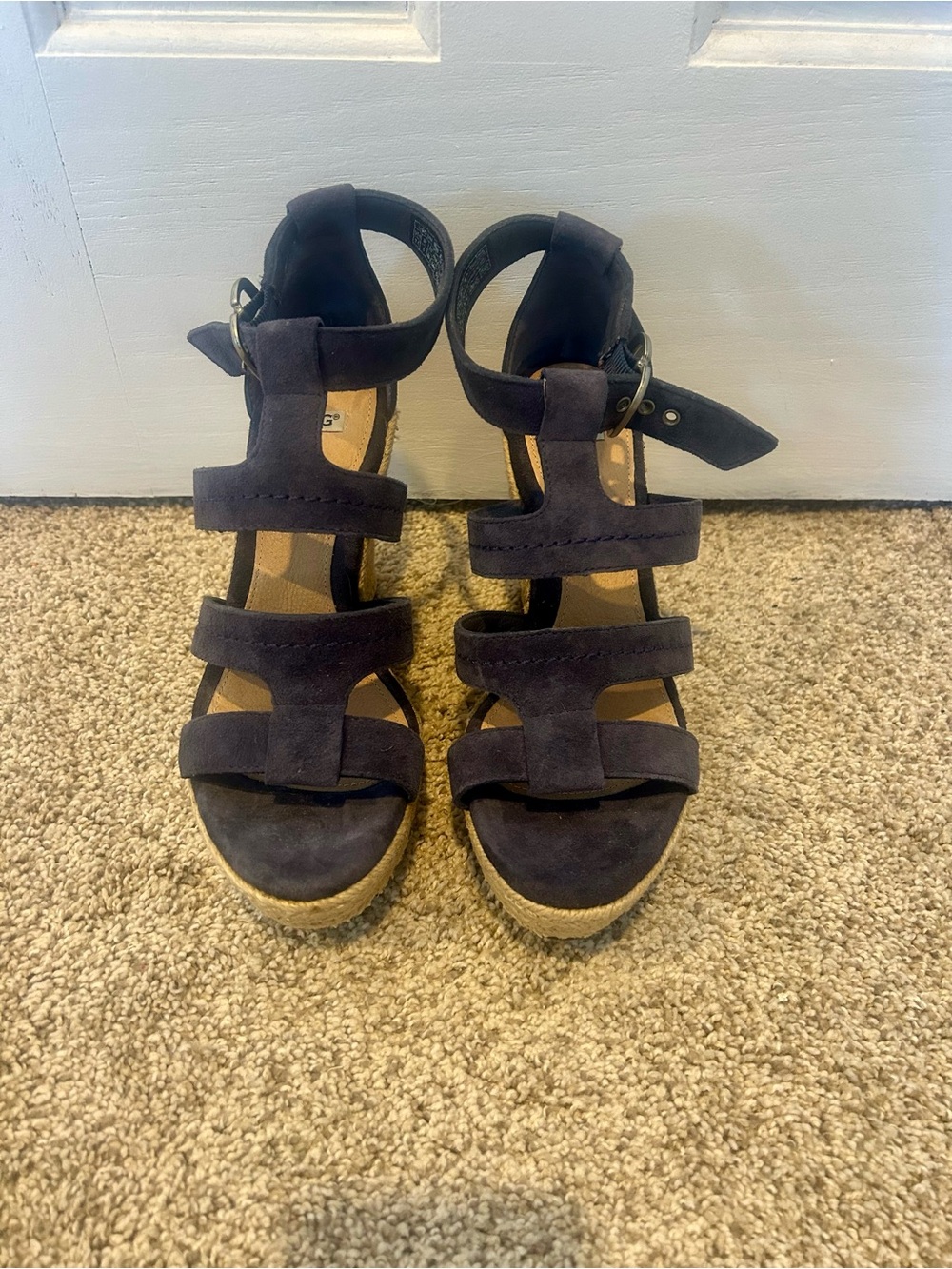 UGG Navy Suede Strappy Espadrille Wedge Sandals